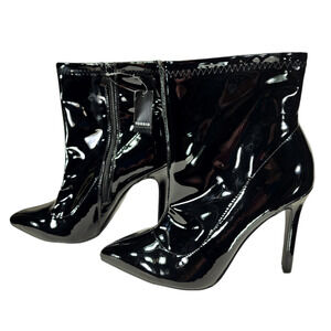 Torrid Patent 8.5 WW Stiletto Booties Women Black 4.5" Pointed Stretch Darkfairy